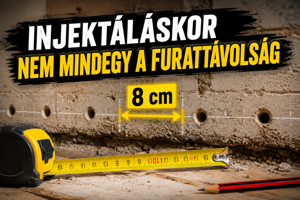 Injektálás furattávolság 8 cm-es kiosztással utólagos vízszigetelésnél